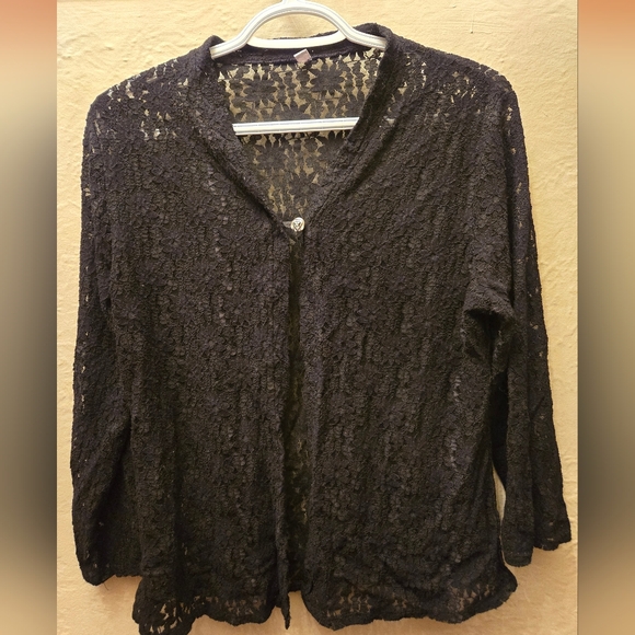 Vintage Tops - Vintage Black Lace Cardigan | Sheer Floral Lace | Romantic Y2K